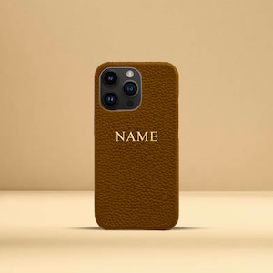 Personalised Brown Pebble Leather Phone Case, iPhone 13, iPhone 13 Pro, iPhone 13 Pro Max with Customised Name or Initials.