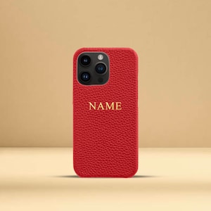 Personalised Red Pebble Leather Phone Case, iPhone 11, 11 Pro, 11 Pro Max, 12, 12 Pro, 12 Pro Max with Customised Name or Initials.