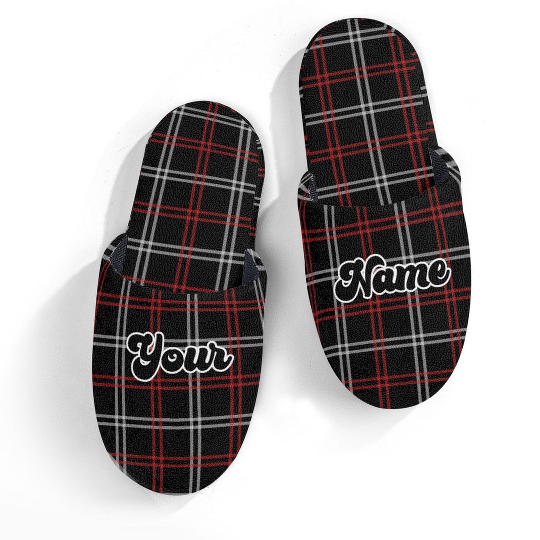Custom Slippers Personalized With Names Black and Red Plaid Etsy