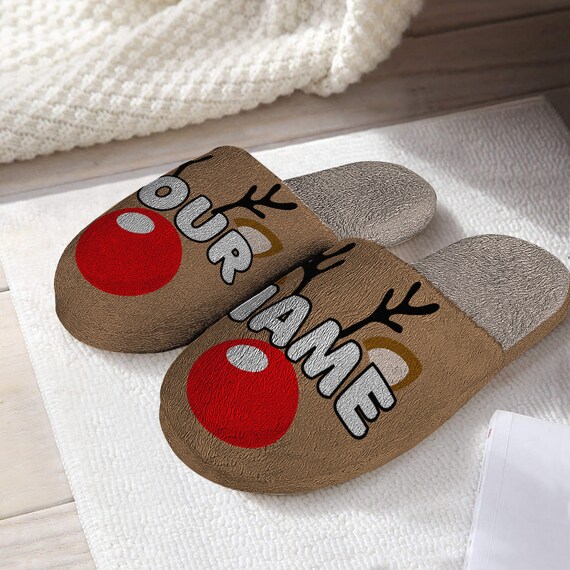 Personalized Christmas for Family Reindeer Slippers Etsy