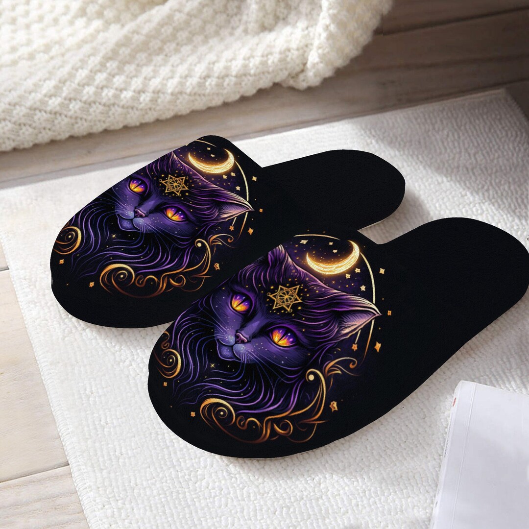 Whimsigoth Cat Slippers Women Luna Cat Witchy Slippers Etsy
