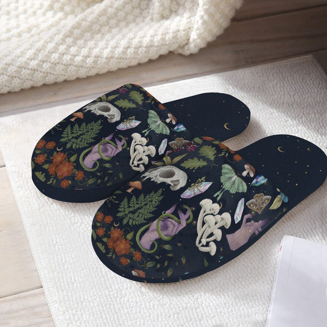Whimsigoth Slippers Women, Luna Moth, Mushroom Crystals Skull Witchy ...