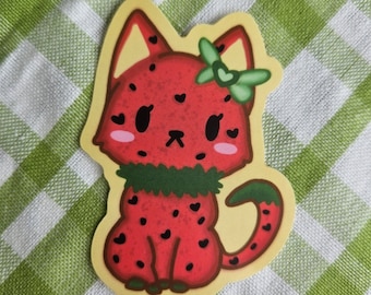 Adesivo impermeável de gatinho de morango