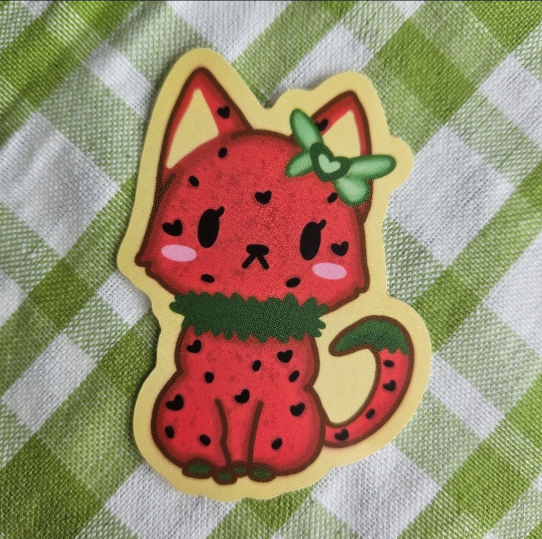 Strawberry Kitty Waterproof Sticker - Etsy