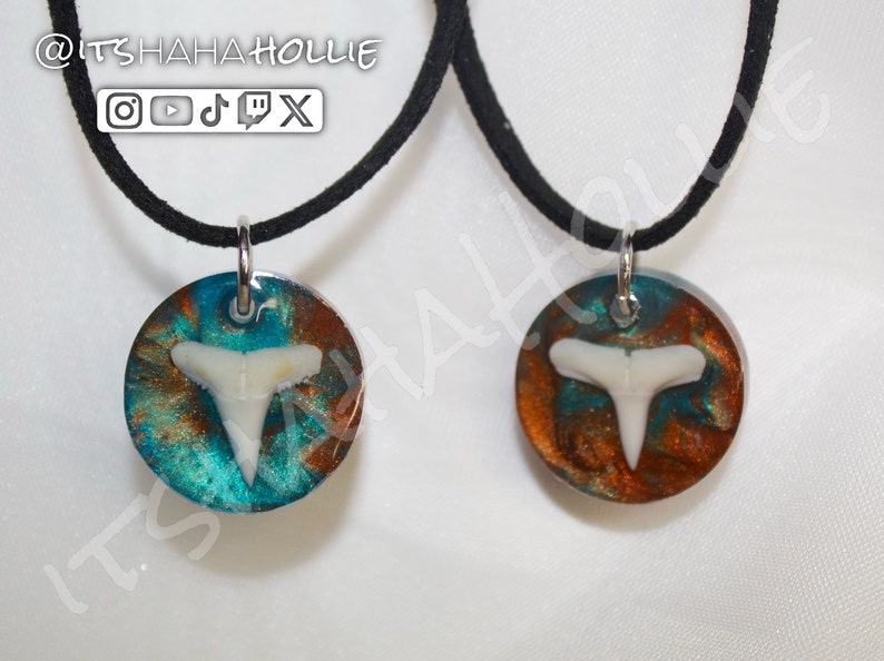 CUSTOM COMMISSION Color Shark Tooth Necklace With Resin Pendants and