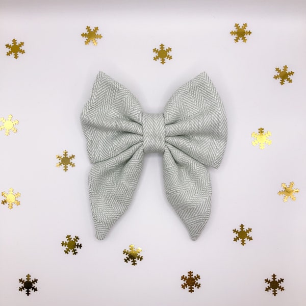 Grey Herringbone Handmade Dog Bow | Christmas Collection | Mr Squidge’s Emporium