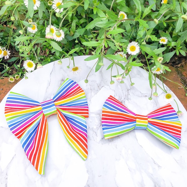 Rainbow Stripe Handmade Dog Bow | Pride | Mr Squidge’s Emporium