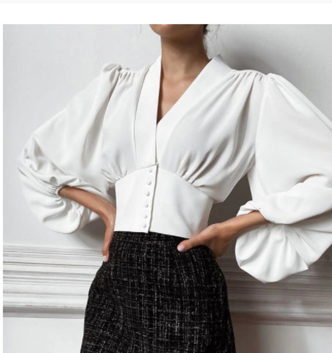 Élégant Chemisier Blanc Femmes Chemise Top Femme Tunique V Etsy
