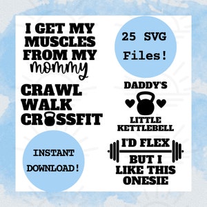 Equipo de entrenamiento para bebés, archivos SVG para baby shower, crea tus propios monos, paquete SVG de entrenamiento, Little Lifter, Crawl Walk Crossfit Baby