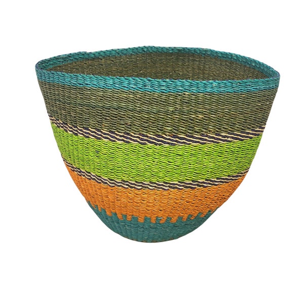 Bolga Storage Basket - African Fairtrade Basket, Woven Vegan Colourful Planter Basket
