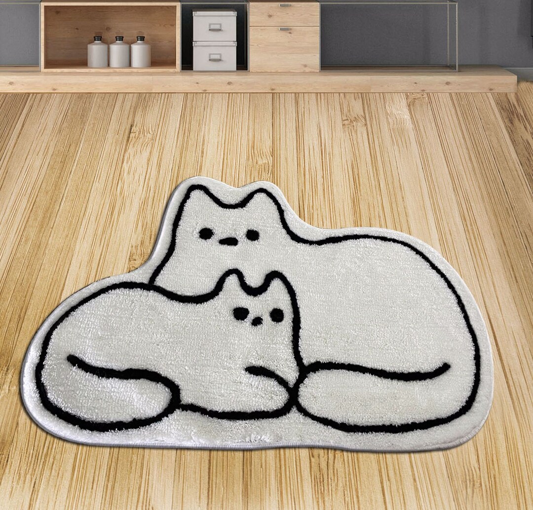 Cute Cat Rug Fluffy Cat Rug Kawaii Bath Rug Aesthetic Rug Etsy