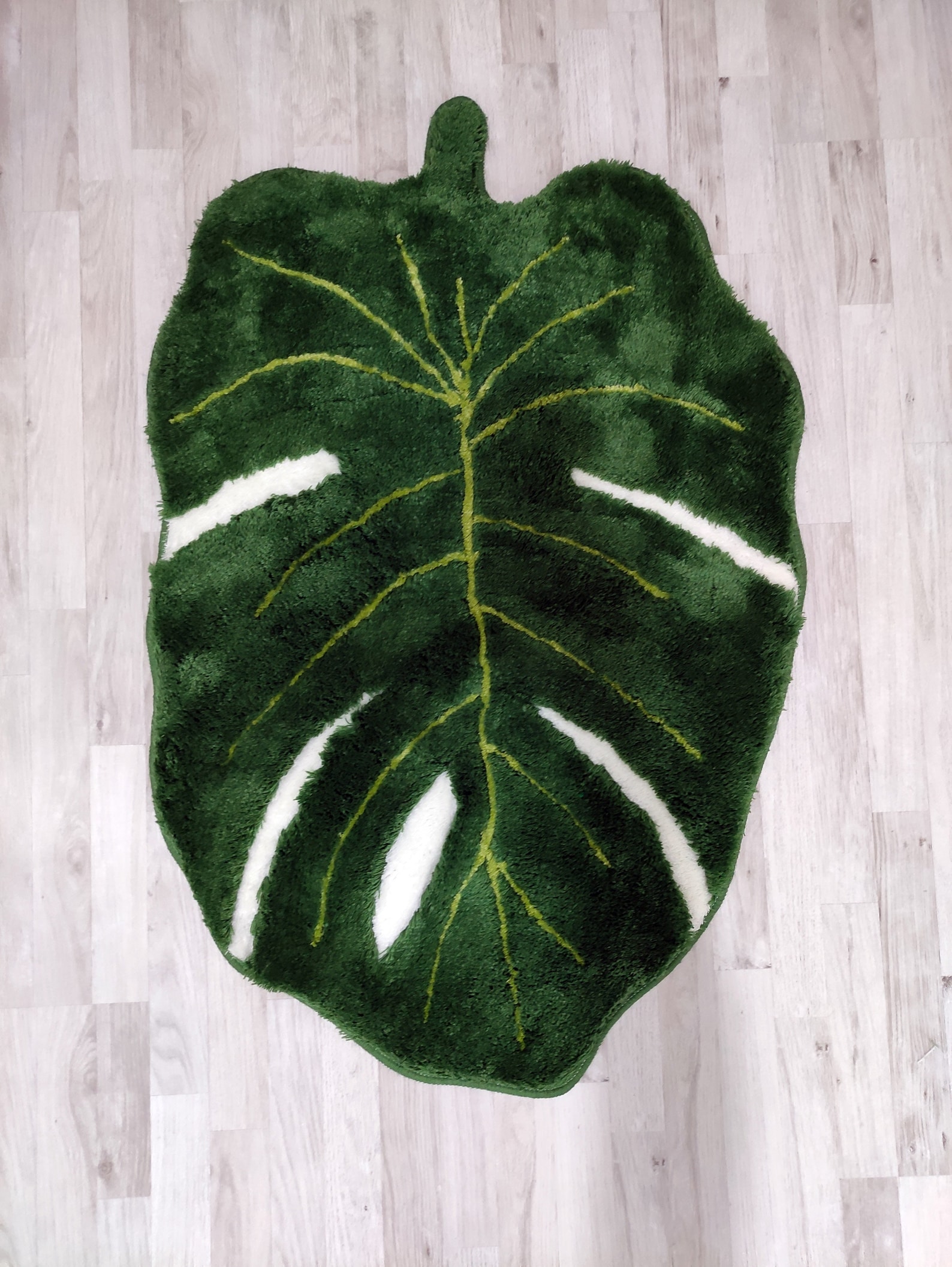 Monstera Albo Leaf Rug Green Rug Fluffy Bath Rug Tufted Etsy UK