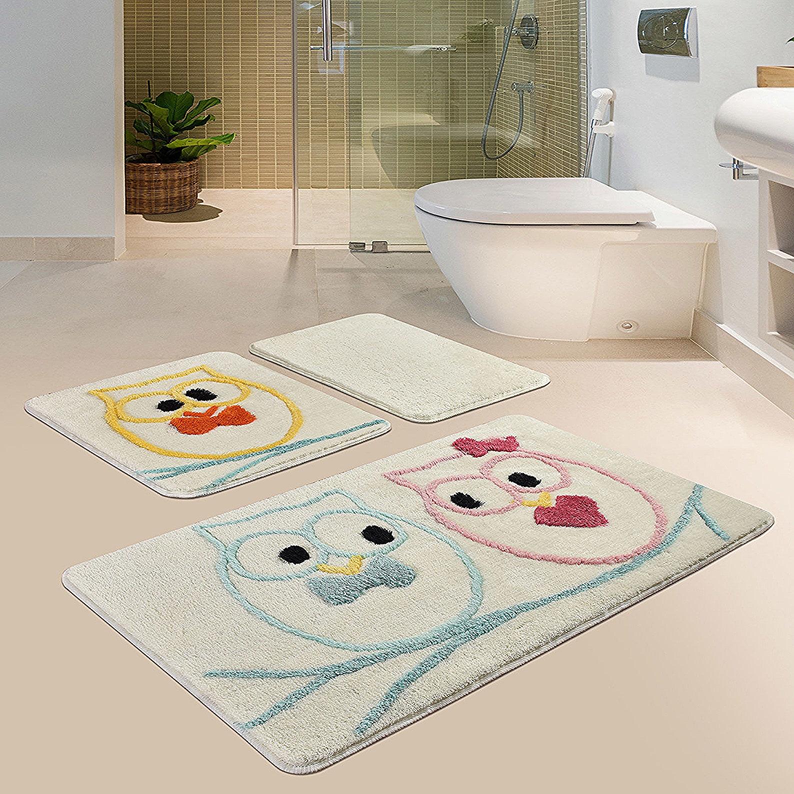 Owl Bathroom Rug Set 3 Fluffy Rug Bath Run Nonslip Bathroom Etsy