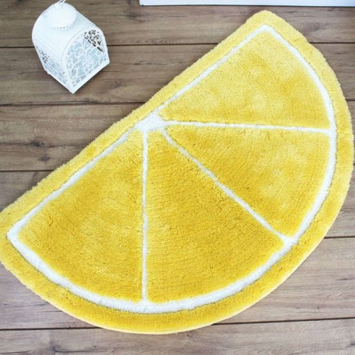Semicircle Yellow Lemon Fluffy Bathroom Rug Non Slip Rug Fruit | Etsy