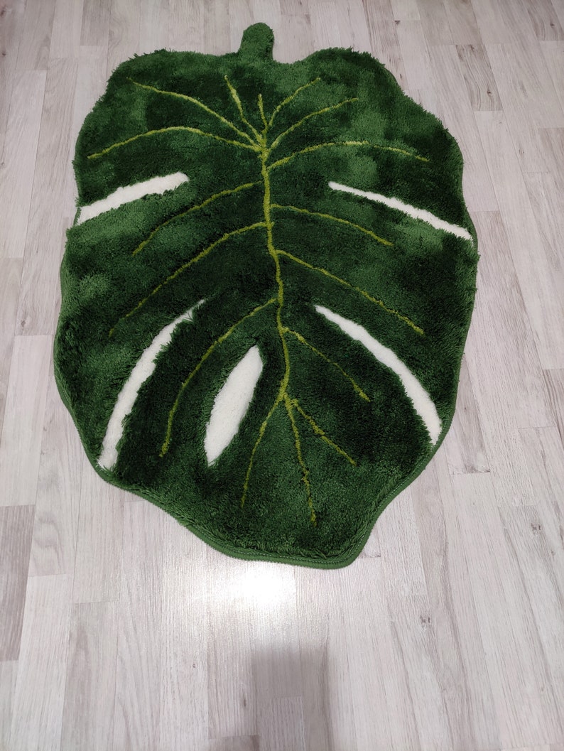 Monstera Albo Leaf Rug Green Rug Fluffy Bath Rug Tufted Etsy UK