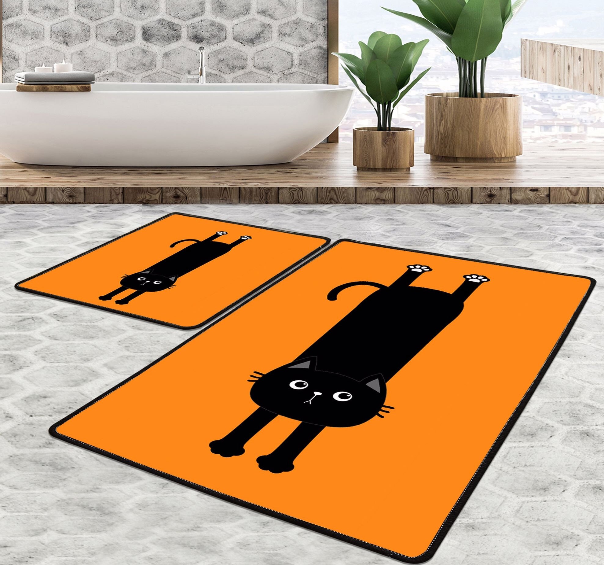 Black Cat Bath Rug Set Bathroom Rug Cute Bath Rug Home Etsy