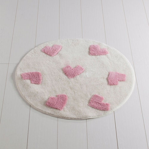 Fluffy Pink Heart Rug Cute Heart Engraved Circle Accent Rug Etsy