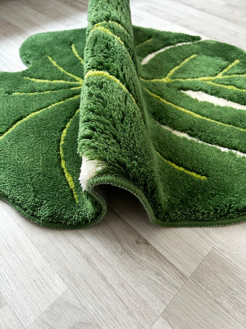 Monstera Leaf Rug Green Rug Fluffy Bath Rug Tufted Area Etsy