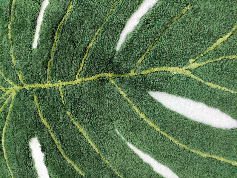 Monstera Albo Leaf Rug Green Rug Fluffy Bath Rug Tufted Etsy UK
