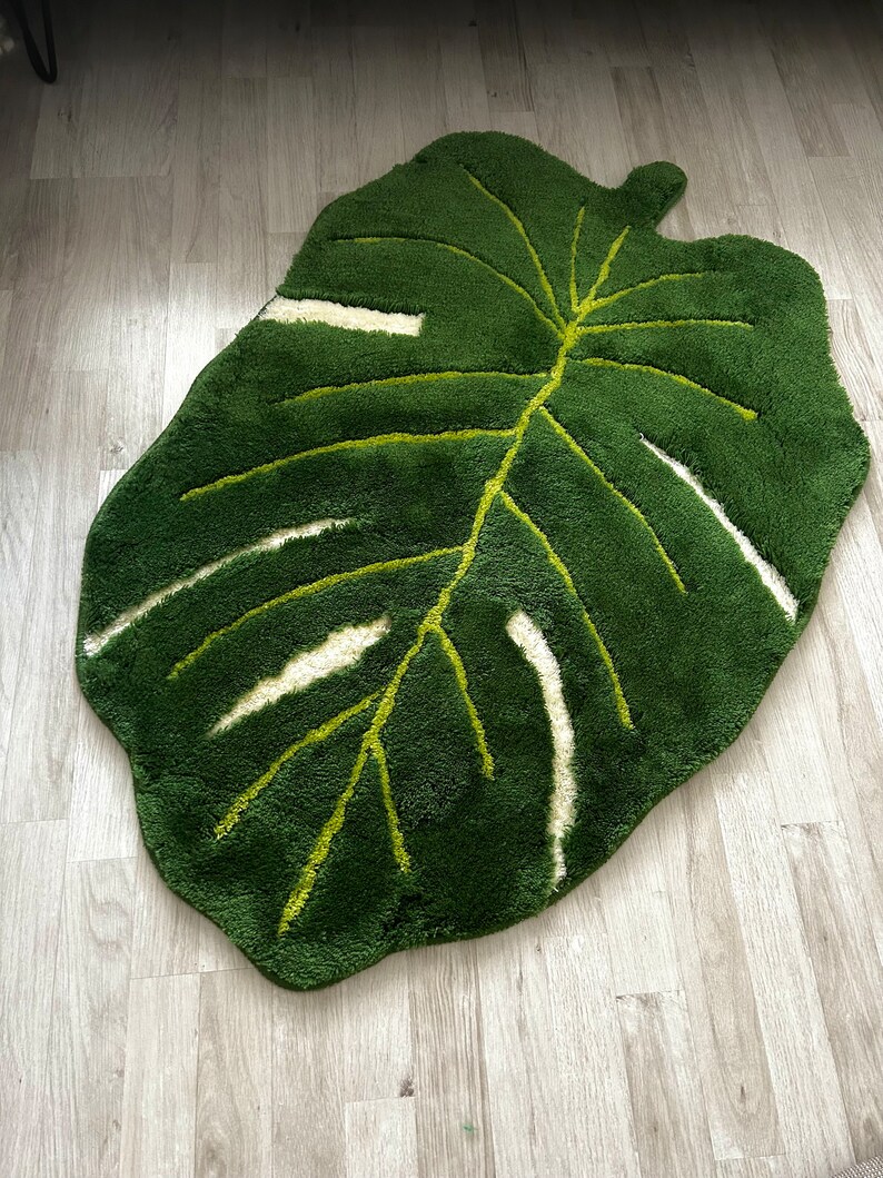 Monstera Leaf Rug Green Rug Fluffy Bath Rug Tufted Area Etsy