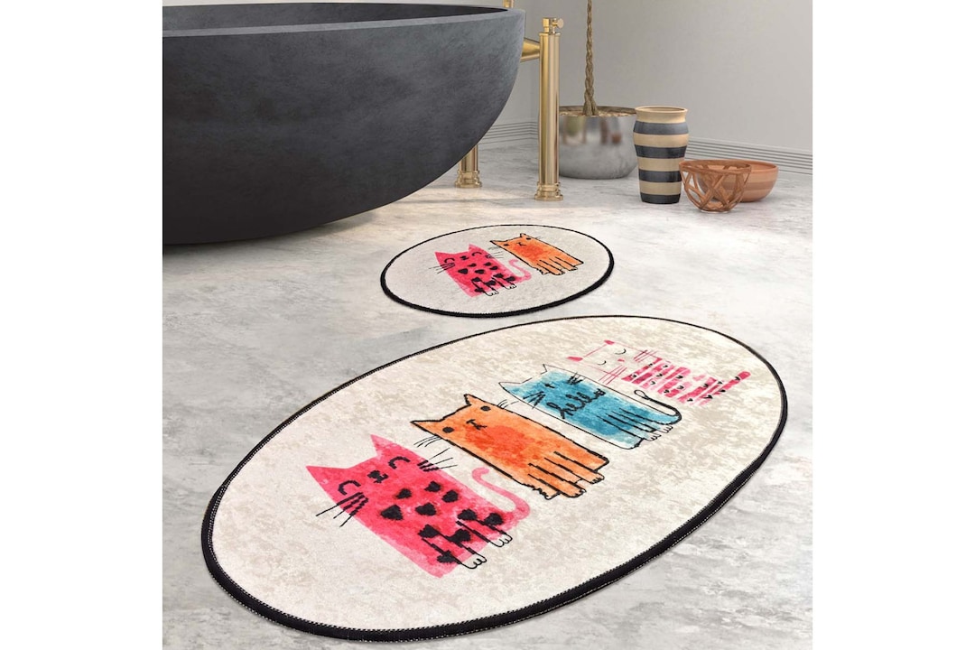 Cute Cat Bathroom Rug Set Cat Bath Decor Colorful Bath Rug Etsy