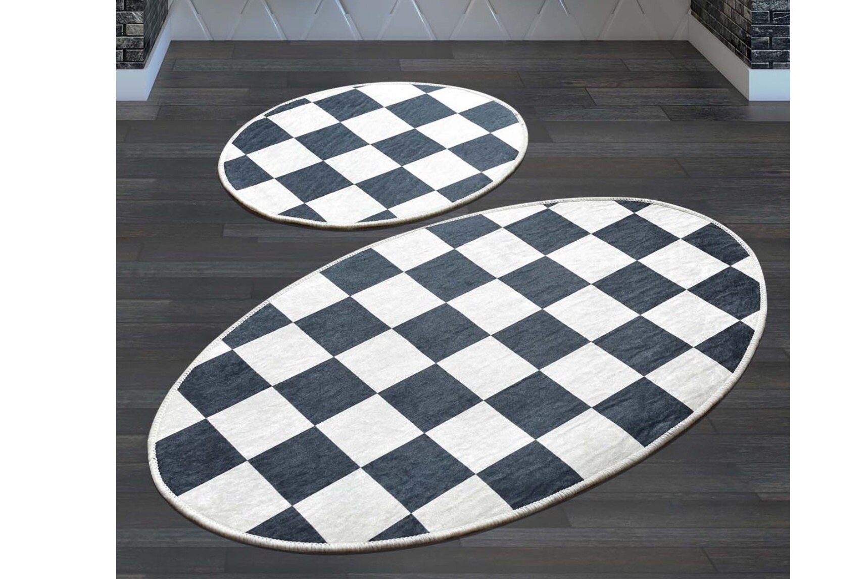 Checkers bathroom rug set of 2 black white bath mat nonslip Etsy