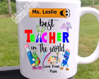 Personalized Best Teacher in the World Mug, Teacher Gift, Teacher Appreciation, 11 oz mug