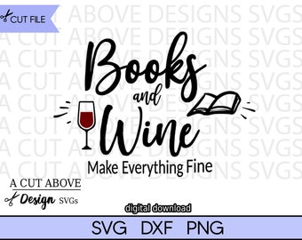 File SVG "Libri e vino", citazione sulla lettura, file per progetti fai da te (download digitale)