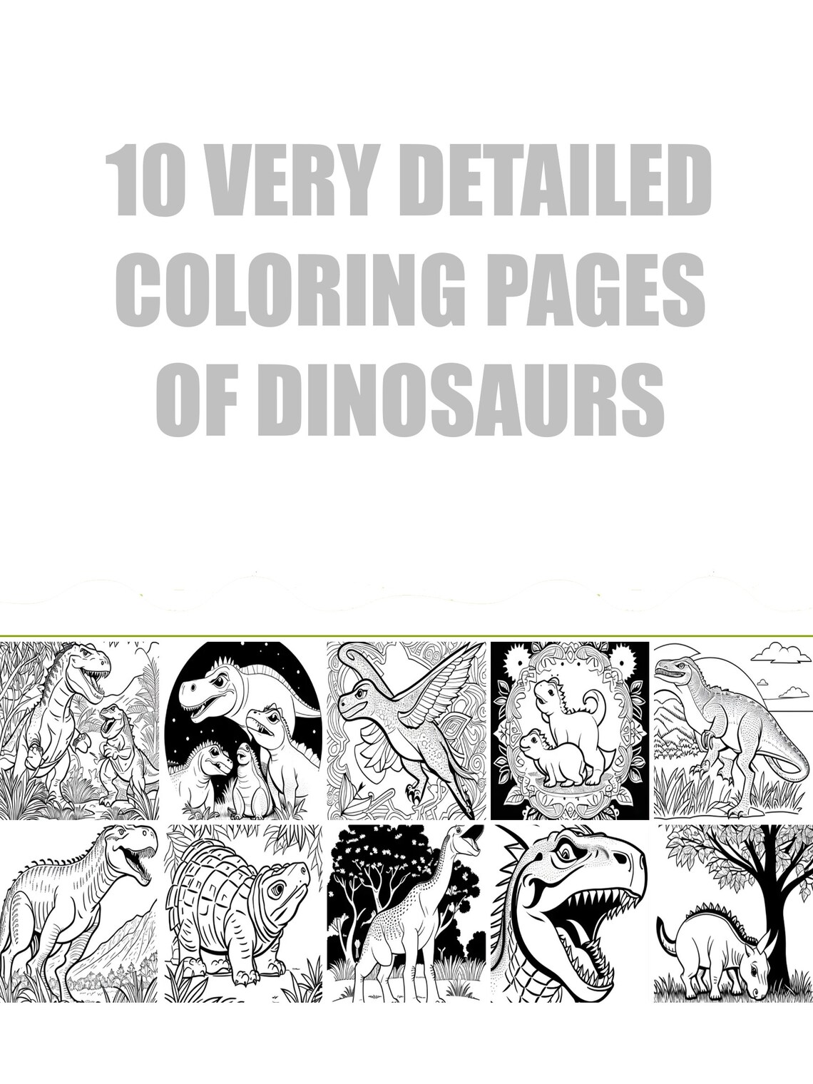 Different Types of Dinosaurs Printable Coloring Book 10 Etsy