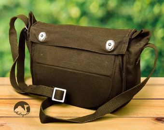 Borsa tote in tela vintage militare russa, telone color cachi