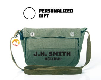 Personalized Vintage Military Canvas Shoulder Bag, 1980s Haversack