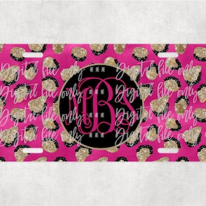 Pink glitter leopard license plate car tag sublimation digital download, png, sublimation template, instant download, digital file