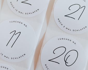 Runde Aufkleber Adventskalender | Sticker | Zahlen | Weihnachten | 24 Stück | Vorweihnachtszeit | Weihnachten