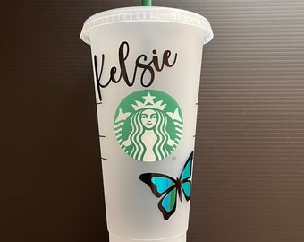 Personalisierte Starbucks-Tasse mit Schmetterling | Starbucks Tasse personalisiert | Holographische Schmetterling Tasse | Starbucks Becher | Starbucks Geschenk