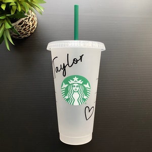 Personalized Starbucks Cold Cup | 24oz Venti Reusable Cup with Lid & Straw | Personalized Starbucks Cup with Heart | Custom Starbucks Cup