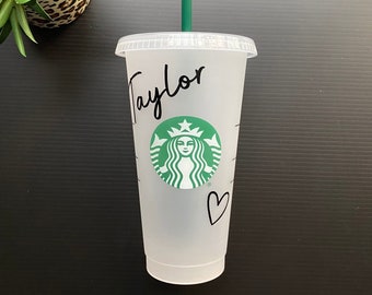 Personalisierte Starbucks Kalte Tasse | 24oz Wiederverwendbarer Venti Becher mit Deckel & Strohhalm | Personalisierte Starbucks-Tasse mit Herz | Personalisierte Starbucks-Tasse