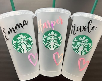 Benutzerdefinierte Herz Starbucks kalte Tasse | Gekritzel-Herz personalisierte Starbucks-Tasse | Tasse mit Name | Geschenke für Sie | Valentinstag Geschenk