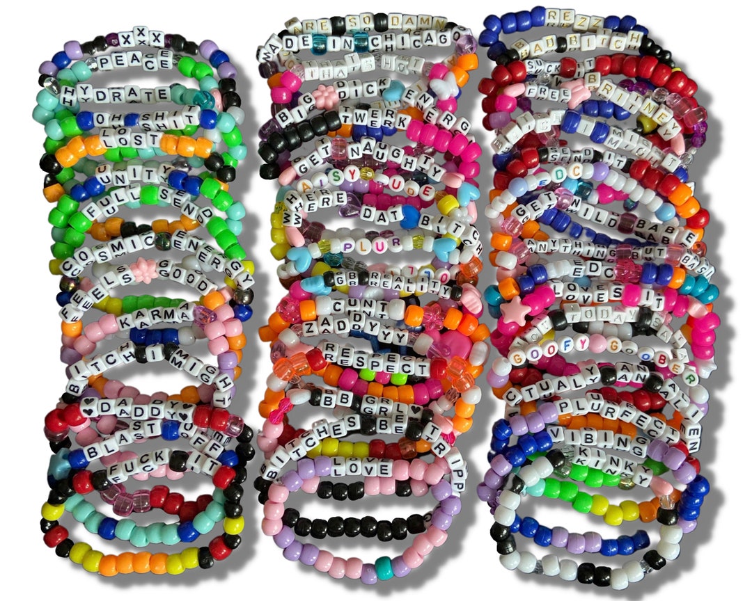 10 Random Rave Kandi Bracelets EDM EDC Perler Beads PLUR 