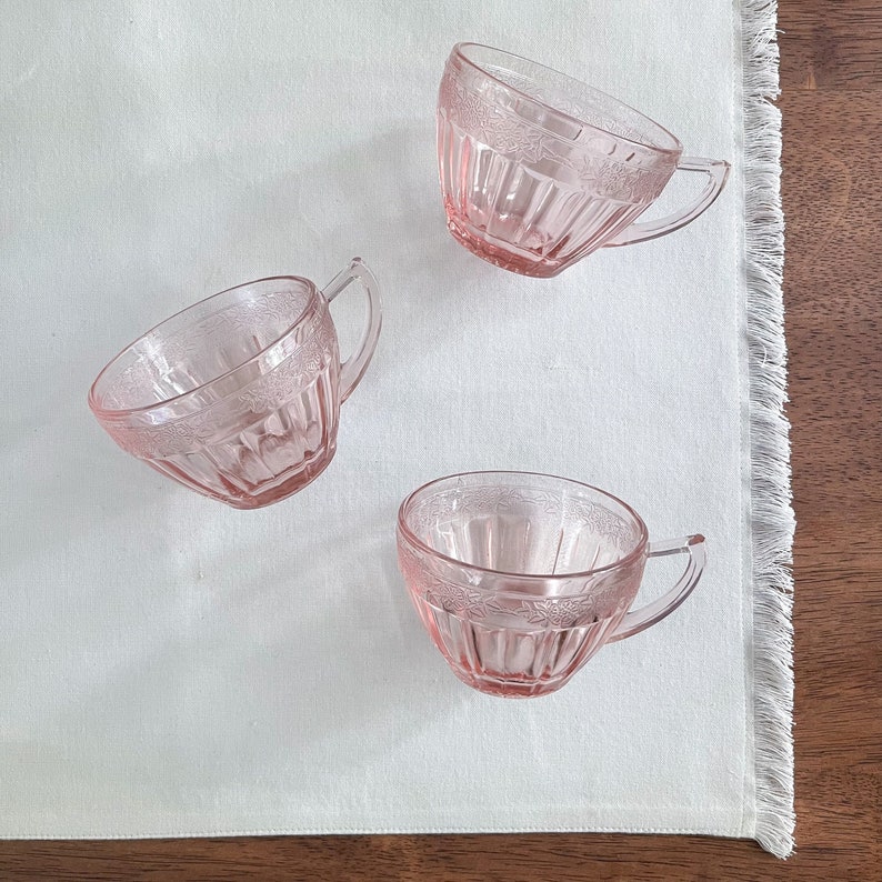 Vintage Pink Depression Glass Set of Three Cups Jeannette image 1