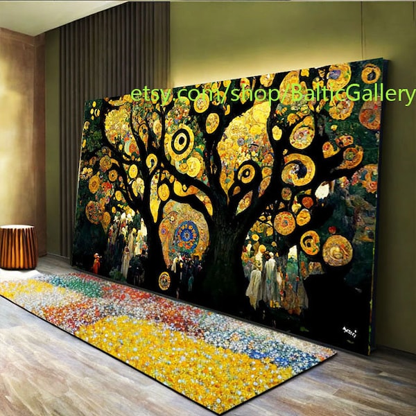 Landschaft mit Baumen, Gustav Klimt Style, tree of life, Bild auf Leinwand,  Kunst verschiedene Größen #l354