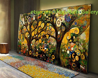 Landschaft mit Baumen, Gustav Klimt Style, tree of life, Bild auf Leinwand,  Kunst verschiedene Größen #404