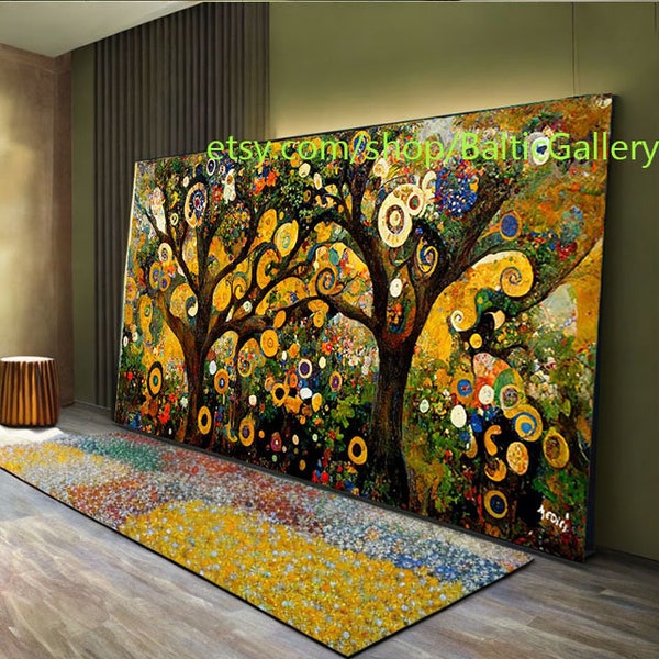 Landschaft mit Baumen, Gustav Klimt Style, tree of life, Bild auf Leinwand,  Kunst verschiedene Größen #404