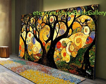 Arte paisajístico, Árboles estilo Gustav Klimt, arte de lienzo, arte de pared, obra de arte #l413