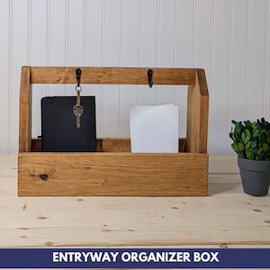 Entryway Organizer Box with Hooks, Farmhouse Entryway Storage