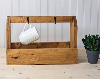 Coffee Bar Organizer Box, Coffee Station with Mug Hooks
