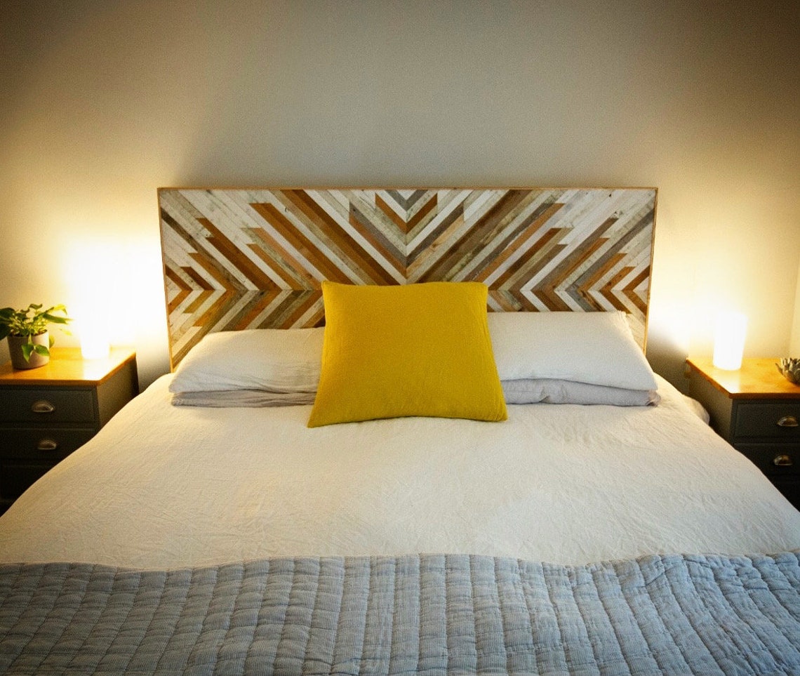 Reclaimed Wood Headboard Geometric Wood Art Statement Etsy