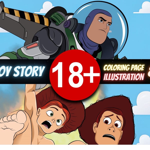 Toy Story Cartoon Adults Coloring Page | Illustrated Art | 18+ Coloring Page | Mature Coloring Page | Toystory 18+