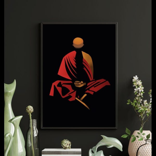 Buddhist Monk Wall Art / Digital wall art / Printable wall art / Shadow drawing