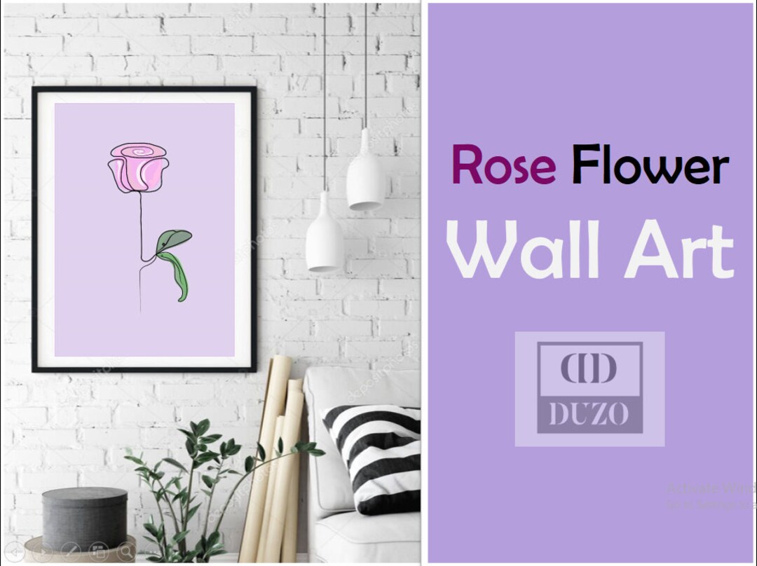 Wall Art One Line Rose Flower Wall Art Digital Wall Art Etsy