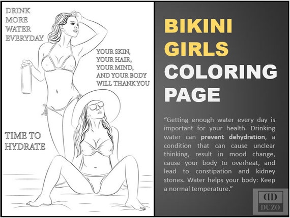 Bikini Girls Coloring Page Benefits of Water Cute Girls - Etsy